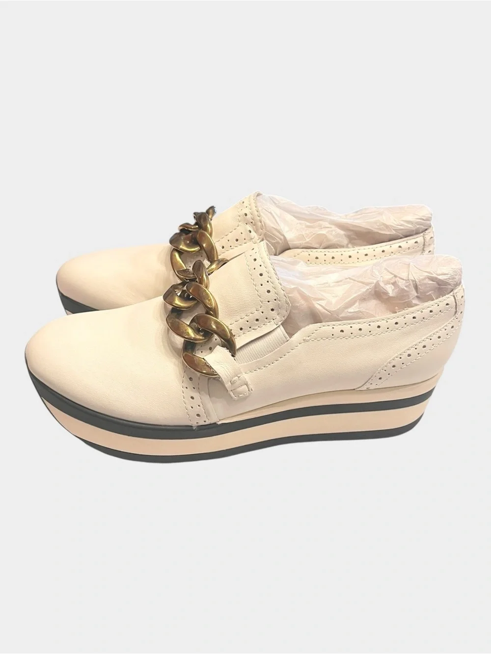 NWOT DOLCE VITA Jhenee Platform Loafers Cream Gold Chain Size 8.5